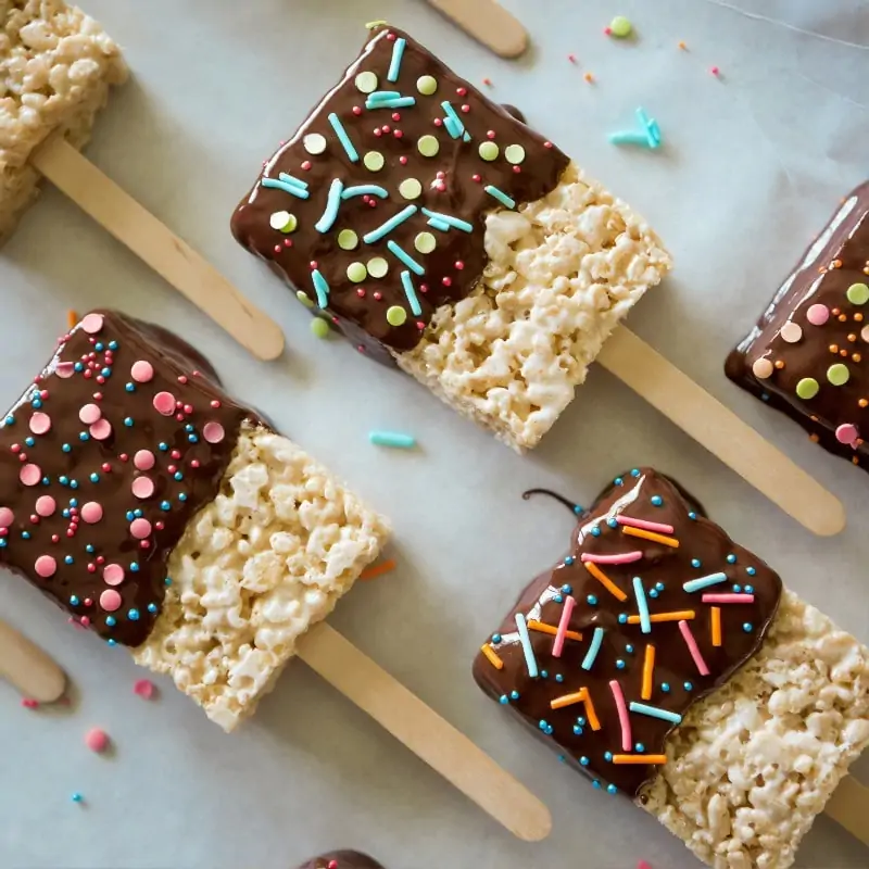 Chocolate Covered Rice Krispie Treats On A Stick