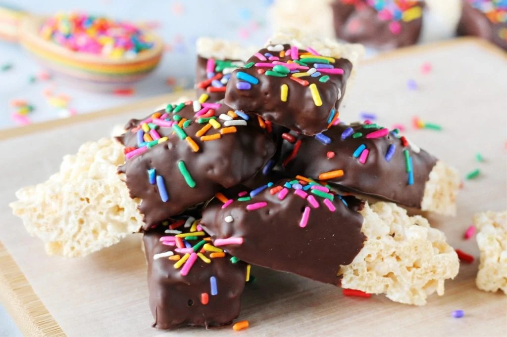 Chocolate Covered Rice Krispie Treats With Fun Customizations The Three Snackateers