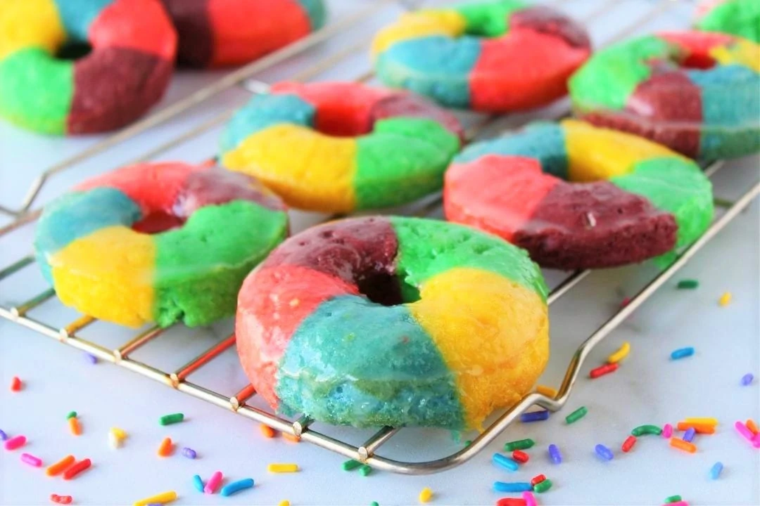 Baked Cake Mix Rainbow Donuts