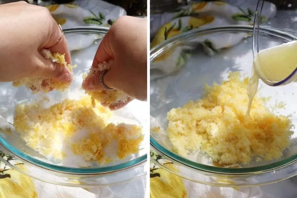 Lemon Pie Filling Process - Sugar Lemon Zest Juice