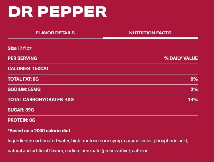 Dr Pepper Ingredients Label